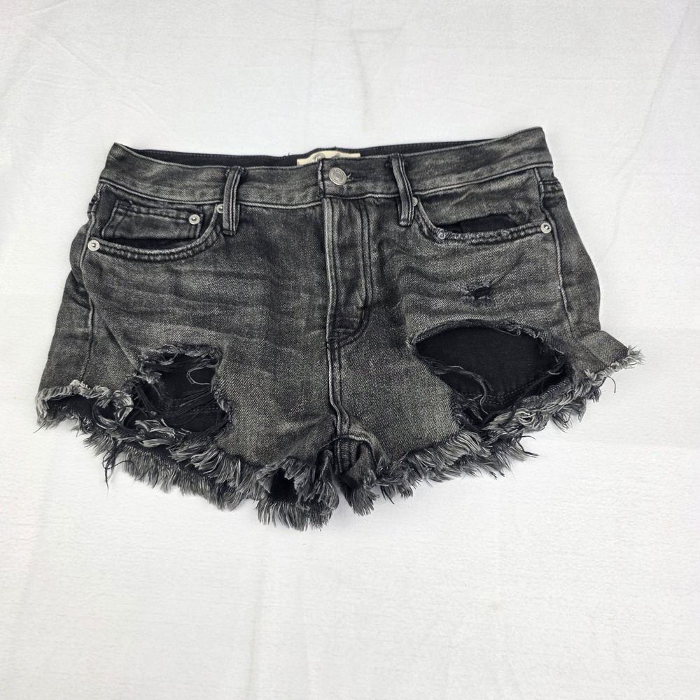 We‎ The Free Shorts Womens Size 26 Distressed Cut Off Button Fly Black Denim